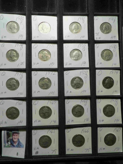 19-piece Set of all different 1965-1982 date or Mint mark Washington Quarters. All carded.