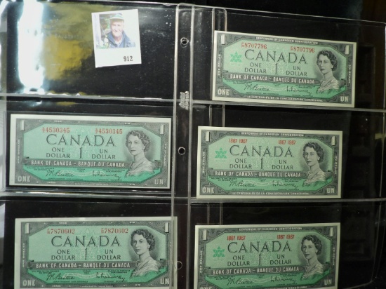 (2) 1954 & (3) 1867 1967 Centennial of Canadian Confederation Dollars.