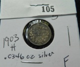 1903H Canada Five Cent Silver, Fine, .0346 oz. Silver.