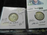 1917 Great Britain Silver Six Pence, VG-Fine, .0841 oz. Silver & 1942 World War II Canada Silver Dim