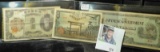 4 pieces Japanese paper - 2 different 1 Yen notes, 50 Yen ? Note - note sure of dates but assuming W