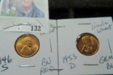 1946 S BU RED Lincoln & 1953 D GEM BU Lincoln Cent