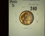 1940 S Lincoln Cent, Red Uncirculated.