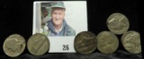 (5) 1943 D Silver World War II Jefferson Nickels & 1958 D damaged Jefferson Nickel.