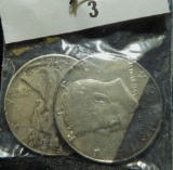 1964 D Kennedy Half Dollar with unusual toning & 1945 P Walking Liberty Half Dollar,Fine.