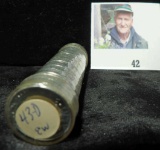 1943 D High Grade Roll of World War II Steel Cents in a plastic tube, which has shrunk holding the c