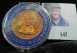 1867-1967 Confederation Copper Medal from Canada, contained in a special holder. Prooflike.