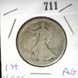 1916 P Silver Walking Liberty Half Dollar, Well worn.