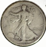 1918 P Silver Walking Liberty Half Dollar, Very Good.