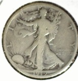 1919 S Silver Walking Liberty Half Dollar, Good.