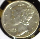 1940 D Silver Mercury Dime, AU-Unc. Carded.