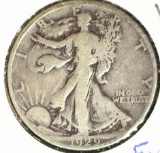 1929 S Silver Walking Liberty Half Dollar, Full Rims, VG. Carded.