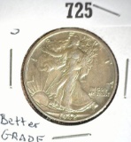 1942 S Walking Liberty Half Dollar, Better grade, carded.