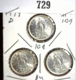 (3) 1944 D Philippines Silver Ten Cent coind, BU. Carded.