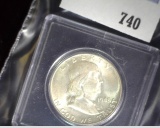 1948 D Franklin Half Dollar, BU. In Snaptight case.