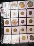 20-Pocket Plastic Page full of Medals, Tokens, & Foreign Coins. All ready to attend the coin show.