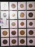 20-Pocket Plastic Page full of Medals, Tokens, & Foreign Coins. All ready to attend the coin show.
