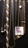 Group of six old Antique Necklaces. One has a Silver Bar hanging from it.