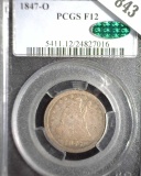 1847 New Orleans Type 2, No Motto U.S. Seated Liberty Quarter, PCGS slabbed Green sticker CAC F12. O