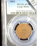 1864 U.S. Two Cent Piece, PCGS slabbed AU58 BN Large Motto, nice Civil War Date.