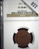 1871 U.S. Two Cent Piece, NGC slabbed VF30BN
