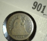1844 U.S. Seated Liberty Dime, VG. 72,500 minted.
