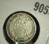1864 S U.S. Seated Liberty Dime, Fine. One of the scarce Civil War Years. 230,000 minted.