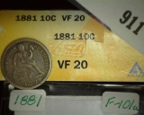 1881 U.S. Seated Liberty Dime, removed from an ANACS Slabbed VF 20 holder. Gerry Fortin of SeatedDim