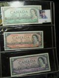 1954 Bank of Canada Dollar; 1954 Bank of Canada $2; & 1954 Bank of Canada $10 Bank notes.