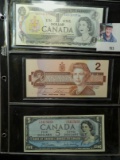 1973 Bank of Canada Dollar; 1986 Bank of Canada $2; & 1954 Bank of Canada $5 Bank notes.