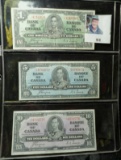 January 2, 1937 Bank of Canada One Dollar, Five Dollar, & Ten Dollar Banknotes.