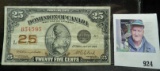 July 2nd, 1923 The Dominion of Canada 25c Banknote.