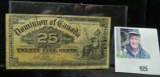 January 2, 1900 The Dominion of Canada 25c Banknote.
