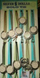 (12) Silver Dollar Bolo Ties on Sales Stand up Display. (No coins) Made in U.S.A.