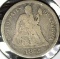 1872 S Mint mark below wreath Type 5, Legend Obverse U.S. Seated Liberty Dime, Very Good. 190,000 mt