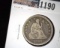 1857 Type 2, no motto U.S. Seated Liberty Quarter, Fine.
