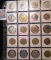 Plastic page containing (20) Miscellaneous Tokens, Foreign Coins, Baseball Medals, and etc.