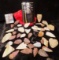 Like new Hand Warmer with a large group of mostly modern, but some old,  Flint Indian Artifacts (42