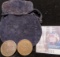 Felt Drawstring Pouch with a pair of 1830s era Hard Times Tokens.
