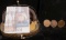 Leather Coin Purse with brass band and (3) Old U.S. Civil War Tokens.
