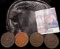 1925 Good Luck Token & (3) 1830 era Hard Times Tokens in a black Leather zipper Purse.