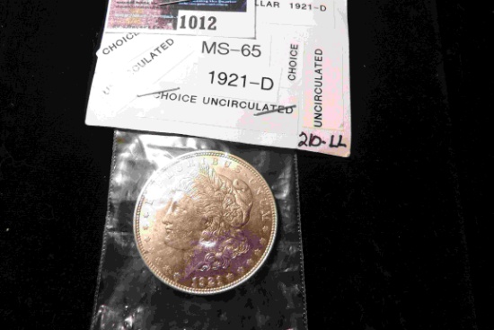 1921 Denver Mint U.S. Morgan Silver Dollar, Uncirculated.