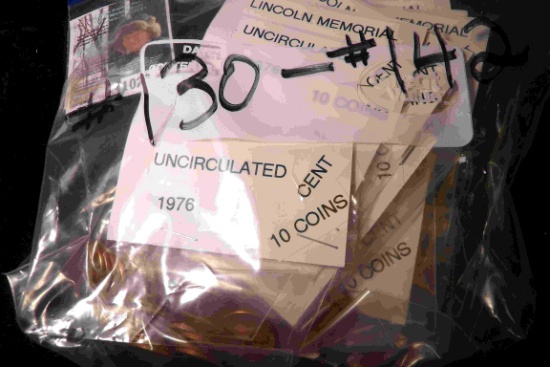(130) Brilliant Uncirculated group of 1976 P & D Memorial Lincoln Cents. All bagged with dates for a