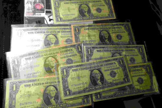 (4) Series 1935A, (1) 1935B, (1) 1935G, (1) 1935H, & 1957 One Dollar Silver Certificates. (8 pcs.).