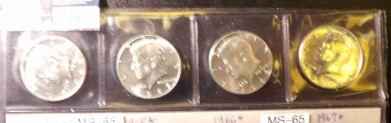 1964 P, 65 P, 66 P, & 67 P Gem BU Silver Kennedy Half Dollars.