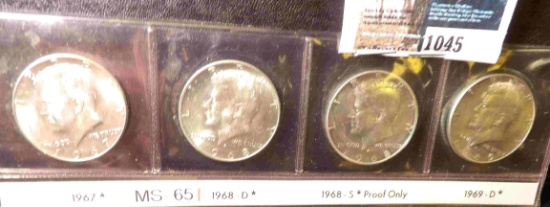 1967 P, 68 D, & 69 D BU & 1968 S Proof Silver Kennedy Half Dollars.