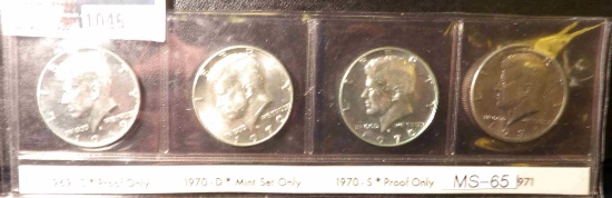 1969 S & 70 S Proof, 1970 D BU Silver & 1971 P BU Kennedy Half Dollars.