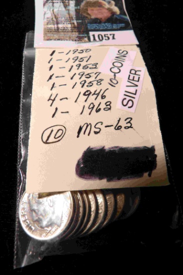 (10) Silver Roosevelt Dimes dating 1946-63. Several high grades.