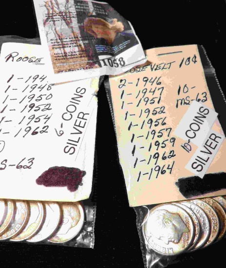 (16) Silver Roosevelt Dimes dating 1946-64. Several high grades.