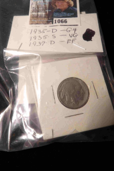 1935 D G, 35 S VG, & 37 P EF Buffalo Nickels & (3) Foreign Coins dating back to 1856.